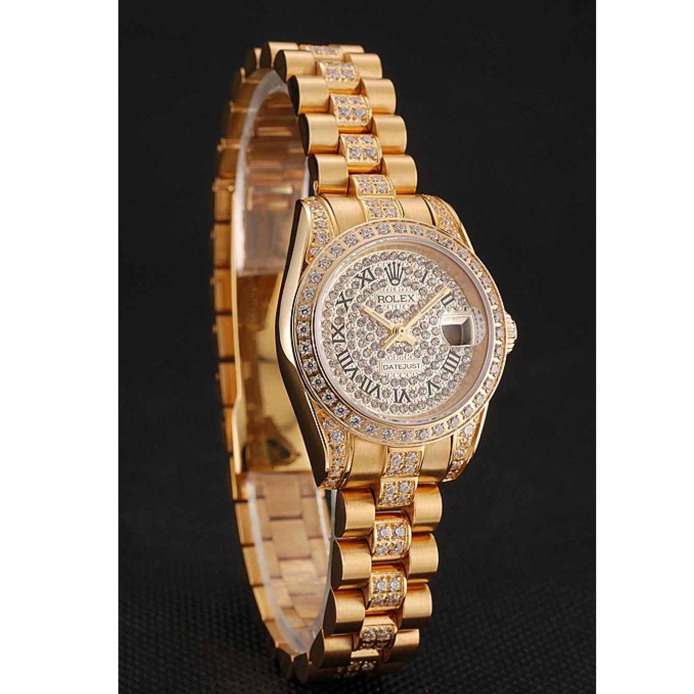Good copy rolex watches 1453955 Bracelet Pave Swiss Diamond Diamond Dial Rolex DayJust Gold 0623